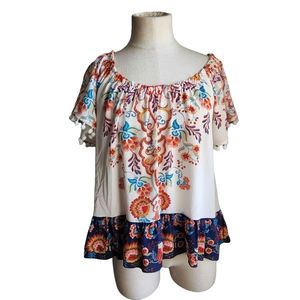 Love & Piece Floral Short Sleeve Flowy Boho Blouse XL
